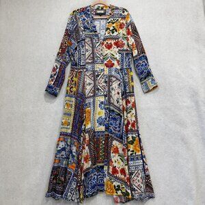 Vintage Collection Dress Womens Medium Patchwork Floral Boho Maxi Long Sleeve